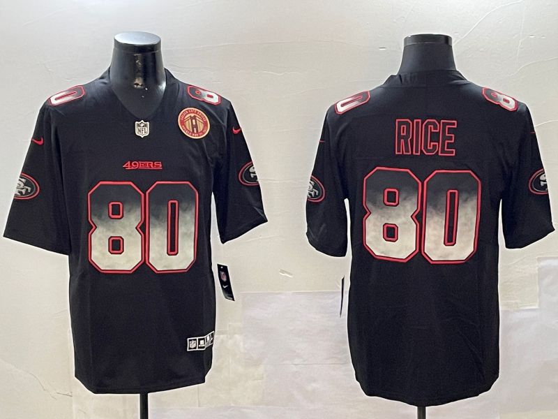 Men San Francisco 49ers #80 Rice Black Nike Smoke Fashion 2024 Limited NFL Jersey style 6
